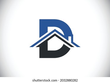 Initial D monogram alphabet with the roof. Home or house sign. Real estate logo concept. Font emblem. Modern vector logo for Real estate business and company identity.