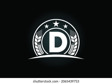 Initial D monogram alphabet symbol design incorporated with Wheat, barley, or rye. Agriculture logo concept. Font emblem. Logo for agriculture business and company identity