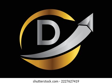 Initial D monogram alphabet symbol design incorporated with the arrow. Financial or success logo concept.