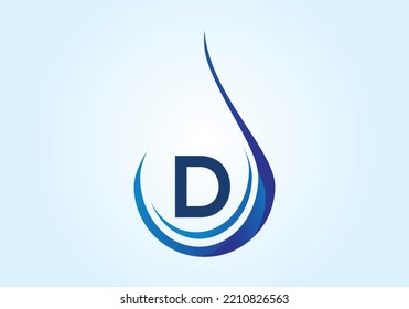 Initial D monogram alphabet with water drop in a spiral. Waterdrop logo design vector template. Font emblem. 