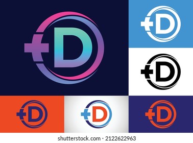 Initial D monogram in a circle with cross plus. Medical logo. Logo for pharmacy, clinic business.