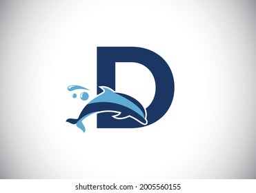 Initial D monogram letter alphabet with a Dolphin logo design. Water Animal icon. Font emblem. Modern vector logotype for business and company identity.