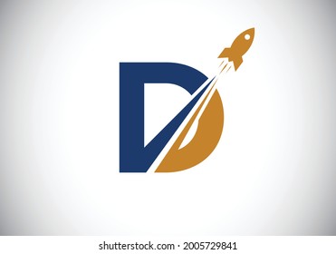 Initial D monogram letter alphabet with a Rocket logo design. Rocket icon. Font emblem. Modern vector logotype for business and company identity.