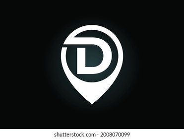 Initial D monogram letter alphabet with location icon pin sign. Font emblem. Navigation map, GPS, direction, place, compass, contact, search concept. Modern vector logo design for business and company