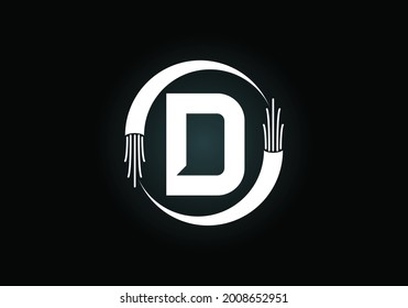 Alfabeto de monograma D inicial con cable eléctrico, cable de fibra óptica. emblema de letra. Diseño de logotipo vectorial moderno para etiquetas tecnológicas, negocios eléctricos e identidad de la empresa