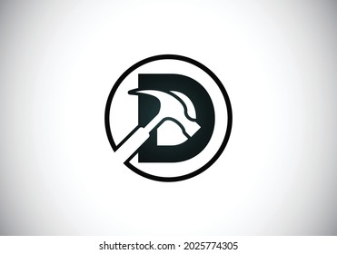 Initial D monogram letter alphabet with a Hammer. Repair, renovation, and construction logo. Modern vector logo for construction business, and company identity
