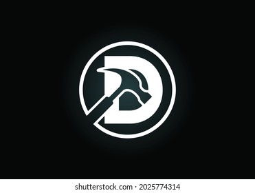 Initial D monogram letter alphabet with a Hammer. Repair, renovation, and construction logo. Modern vector logo for construction business, and company identity