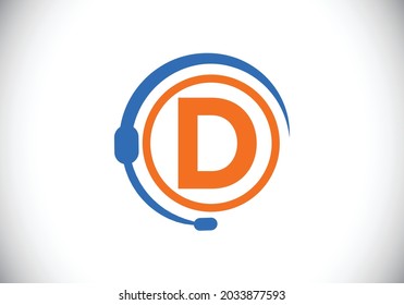 Initial D monogram letter alphabet and support service with headphones. Headphone logo. Hotline customer advice, call center help. Modern vector logo for business and company identity.