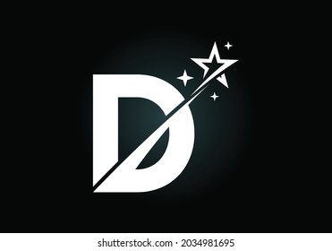 Initial D monogram letter alphabet with swoosh and star logo icon. Abstract star logo sign symbol design. Modern vector logo for business and company identity.