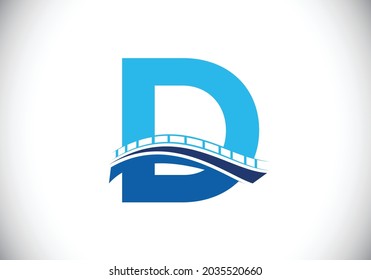 Initial D monogram letter alphabet with bridge sign. Abstract bridge logo design template. Modern vector logo for construction business and company identity.