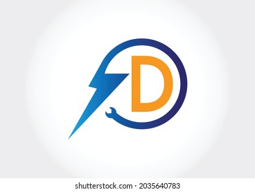 Initial D monogram letter alphabet with electric  Lighting bolt. Font emblem. Modern vector logo design for technology labels, electric business, and company identity