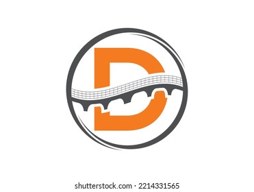 Initial D monogram letter alphabet with bridge sign. Abstract bridge logo design template. Modern vector logo for construction business.