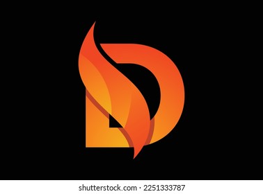 Anfangsbuchstabe D mit Swoosh oder Flamme. Flammen oder Swoosh-Design, Vektorgrafik