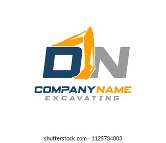 Initial D N excavator logo concept vector with arm excavator template vector.