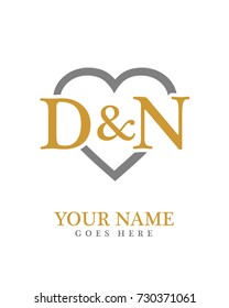 Initial D & N with love background logo template vector