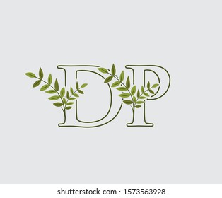 Initial  D, P and DP Nature Floral Logo Icon, Green Leaf Letter Design.