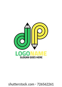 Initial D P pencil logo template vector