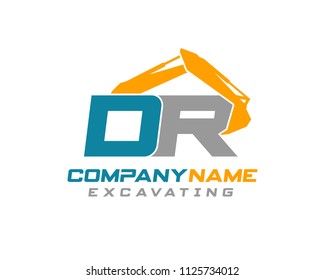 Initial D R excavator logo concept vector with arm excavator template vector.