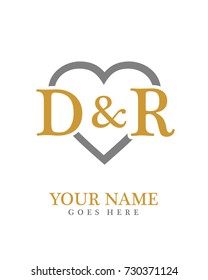 Initial D & R with love background logo template vector