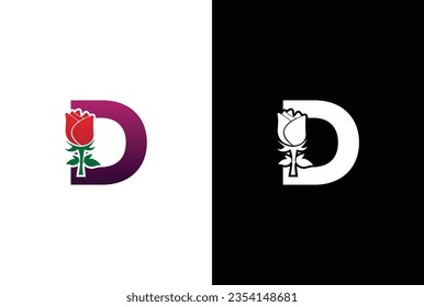 Logo inicial de D Rose. Carta D con el logo de Rose por belleza y moda. Plantilla de diseño del logotipo del logotipo del logotipo de la rosa de la belleza