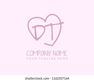 Initial D T with love logo template vector