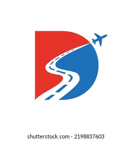 Initial D Travel Logo Design Based Alphabet Airplane Concept Vector Template