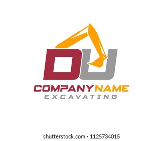 Initial D U excavator logo concept vector with arm excavator template vector.