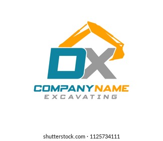 Initial D X excavator logo concept vector with arm excavator template vector.