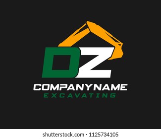 Initial D Z excavator logo concept vector with arm excavator template vector.
