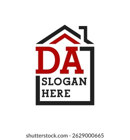 Logotipo inicial da casa do DA para telhado. Logotipo da carta da Real Estate