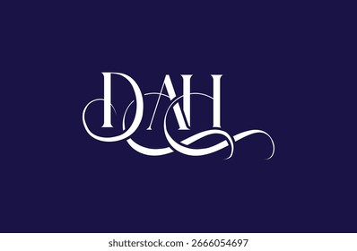 Diseño inicial del logotipo de la letra DAH. Diseño elegante del logotipo del monograma con los Elementos decorativos y la tipografía
