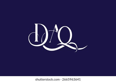 Diseño inicial del logotipo de la carta DAQ. Diseño elegante del logotipo del monograma con los Elementos decorativos y la tipografía