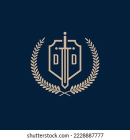 Initial DD elegant sword and shield icon vector template