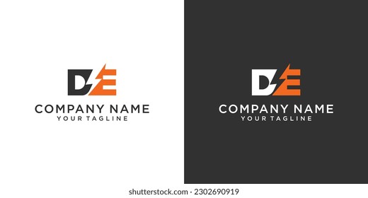 Initial DE Letter logo with lightning bolt logo vector design on black and white background.