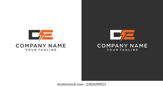 Initial DE Letter logo with lightning bolt logo vector design on black and white background.