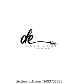 Initial DE logo handwriting floral typography ornament