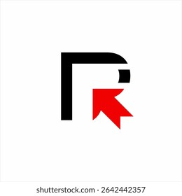 Initial design of letter P or R logo with arrow sign.