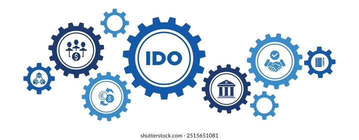 Banner de crowdfunding da oferta inicial de DEX (IDO) com ícones de intercâmbio descentralizado e de cadeia de blocos