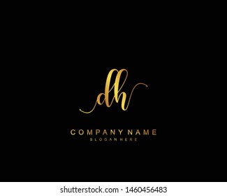 Initial DH beauty monogram and elegant logo design, handwriting logo of initial signature, wedding, fashion, floral and botanical with creative template.