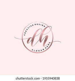 Initial DH beauty monogram and elegant logo design, handwriting logo of initial signature, wedding, fashion, floral and botanical with creative template.