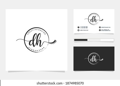 Colecciones iniciales del logotipo femenino DH y plantilla de tarjetas de visita.