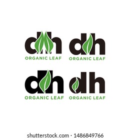 initial dh with leaf logo design vector