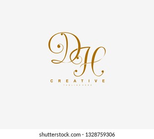 Initial DH Letter Linked Beauty Script Signature Logotype