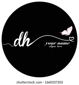 Initial DH logo handwriting vector butterfly illustration