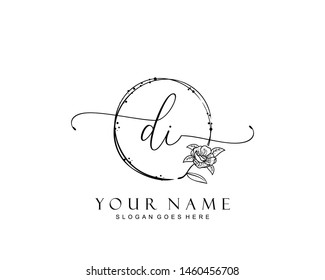 Initial DI beauty monogram and elegant logo design, handwriting logo of initial signature, wedding, fashion, floral and botanical with creative template.