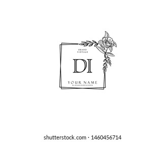 Initial DI beauty monogram and elegant logo design, handwriting logo of initial signature, wedding, fashion, floral and botanical with creative template.