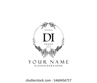 Initial DI beauty monogram and elegant logo design, handwriting logo of initial signature, wedding, fashion, floral and botanical with creative template.