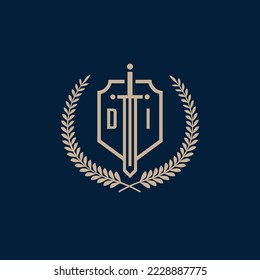 Initial DI elegant sword and shield icon vector template