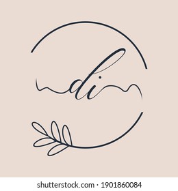 Initial DI logo Handwriting floral and botanical vector
