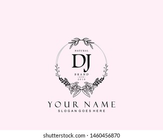 Initial DJ beauty monogram and elegant logo design, handwriting logo of initial signature, wedding, fashion, floral and botanical with creative template.